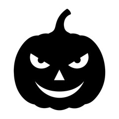 Black and white vector silhouette of a Halloween pumpkin on white background