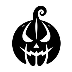 Black and white vector silhouette of a Halloween pumpkin on white background