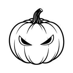 Black and white vector silhouette of a Halloween pumpkin on white background