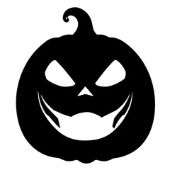 Black and white vector silhouette of a Halloween pumpkin on white background