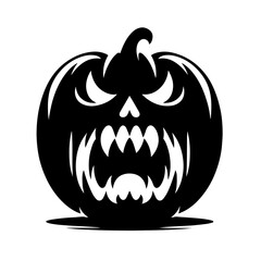 Black and white vector silhouette of a Halloween pumpkin on white background