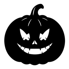 Black and white vector silhouette of a Halloween pumpkin on white background