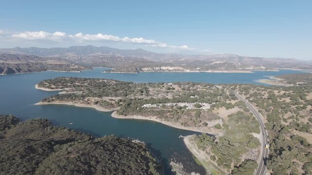 RAW Drone Footage of Lake Cachuma and Highway 154 &mdash; Santa Barbara Reservoir and Mountains in Sunny California