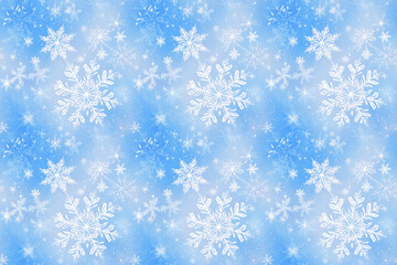 Seamless watercolor pattern with minimalist elegant white, light blue, silver snowflakes. Soft, festive winter background, perfect for holiday prints and decor