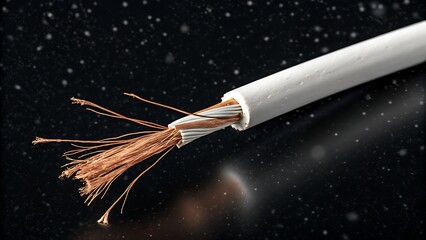 Electrical cable with exposed copper wires suitable for engineering, construction, industrial, or electricalthemed creative projects needing a dynamic visual.