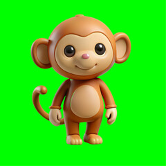 Naklejka premium 3D Cartoon Monkey Character on Green Background – Cute Children’s Animal Illustration