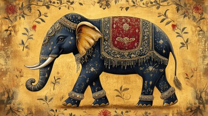 Fototapeta premium Ornate elephant in decorative frame, detailed background, artistic, possible use for wallpaper or print