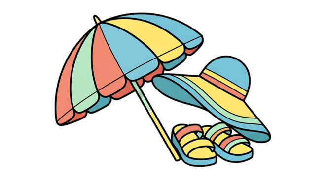 Cartoonized seaside set evoking a carefree summer vacation mood illustration