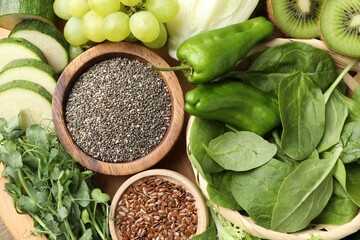 Superfood. Different healthy products on table, closeup