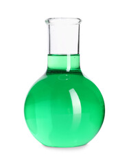 Flask with green liquid isolated on white