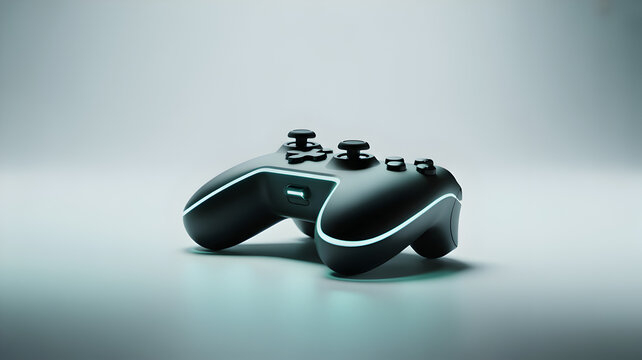 A sleek black game controller with neon light accents isolated on white background