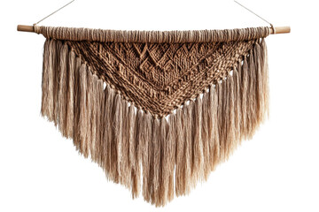Beautiful woven wall hanging showcasing intricate macrame design in neutral tones and natural textures