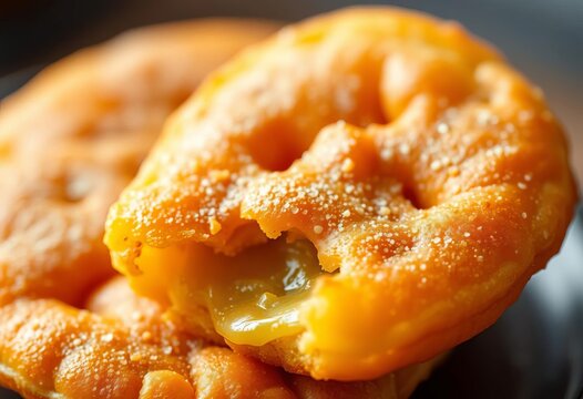 Golden-brown hotteok, crispy exterior, sweet filling visible,  recipe,  isolated