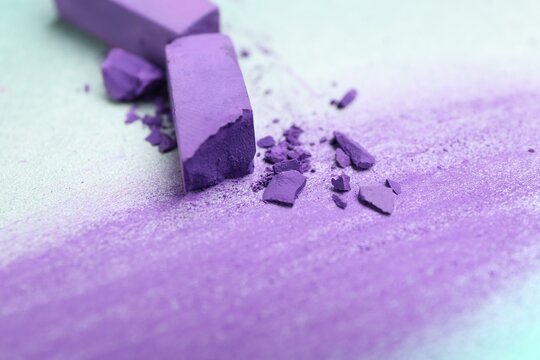 Violet chalk pastels and scribble on color background, closeup - Powered by Adobe
