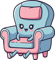 Adorable kawaii armchair character with a sweet smiling face.