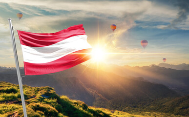 Austria flag waving in beautiful scenery. Austria national flag for independence day.