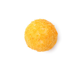 Delicious fried croquette ball isolated on white, top view