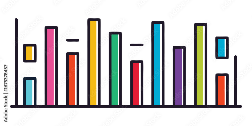 Aufkleber vertical bar chart with multicolored bars displaying statistical data and performance metrics