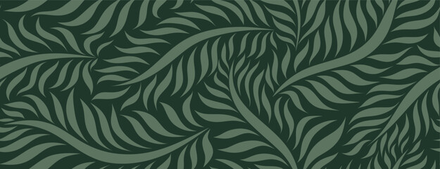 Abstract floral palm leaves seamless pattern. green floral leaf geometric pattern background. © andin