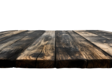 Old wooden table border with rustic texture isolated on a transparent background suitable for various design applications and projects