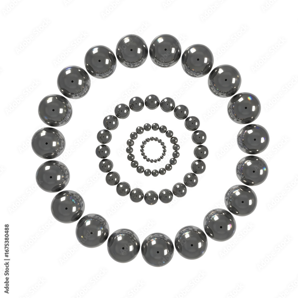 Aufkleber circular arrangement of shiny metallic balls creating a spiral pattern isolated on transparent backg
