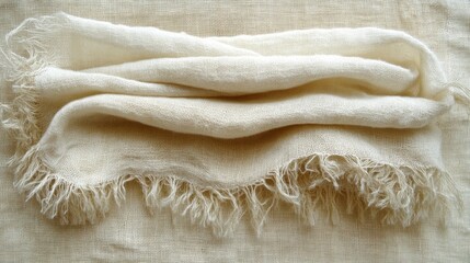 Soft White Fabric Cloth with Fringed Edges on Neutral Background
