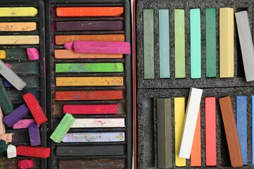 Set of colorful chalk pastels as background, closeup