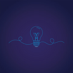 Single Line Light Bulb Idea Creative Thinking Innovation Concept Design on Dark Background Represents Inspiration and Problem Solving with Energy Efficiency and Solution Finding