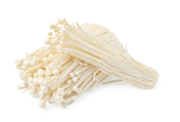 Clusters of fresh enoki mushrooms isolated on white