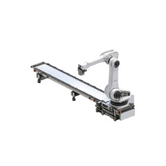 Fototapeta premium Automated Robotic Arm System on Conveyor Belt for Industrial Automation