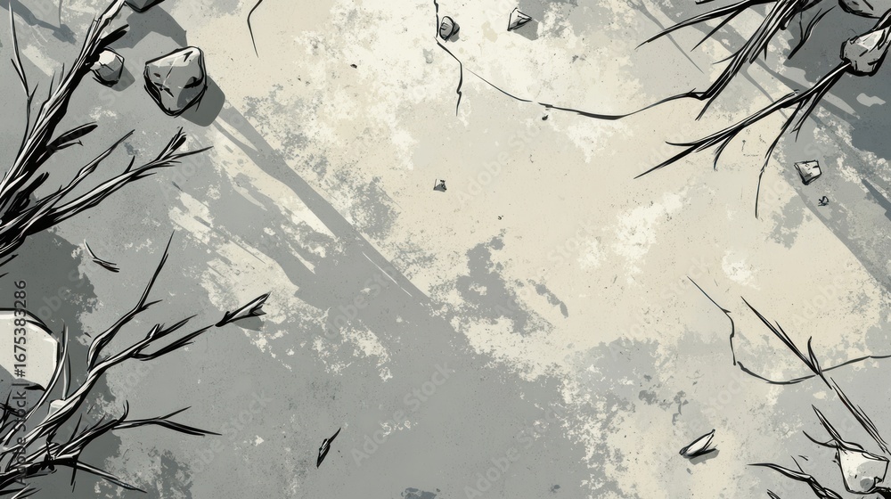 Poster Abstract Winter Background with Branches and Rocks on a Muted Tone Canvas