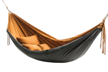 Comfortable hammock in warm colors perfect for outdoor relaxation or indoor lounging