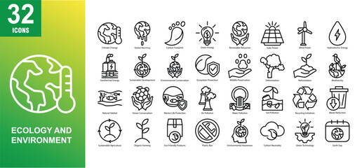 Ecology and Environment line icon set