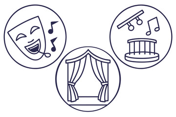 Outline icons representing performing arts and theater elements