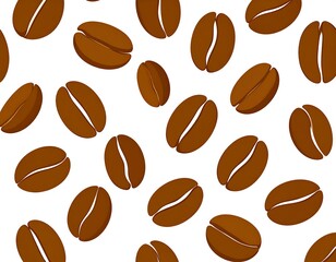 Obraz premium Seamless Pattern of Roasted Coffee Beans on a White Background.