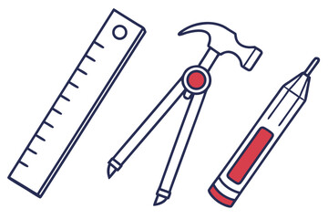Architecture construction tools icons set line