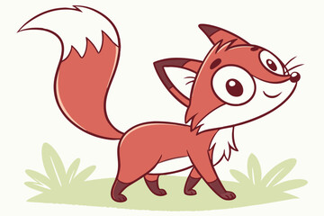 Cute cartoon red fox standing with tail up