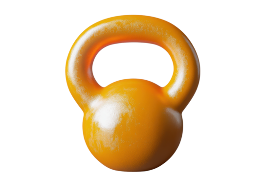 Bright orange kettlebell isolated on transparent background, showcasing its sleek design and versatility for fitness training and strength building workouts
