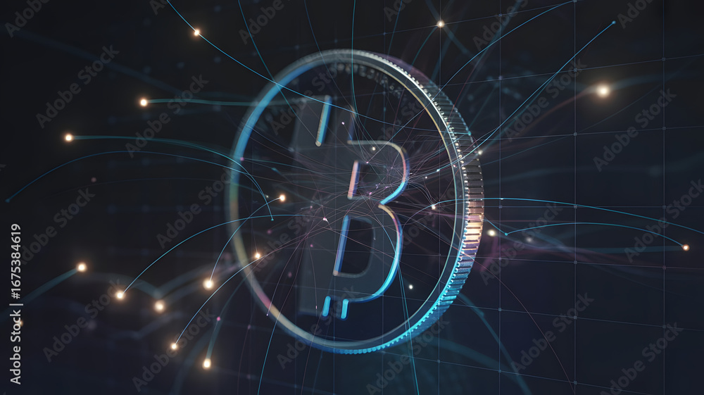 Poster bitcoin in the digital universe: a captivating visual exploration of bitcoin, the image captures the