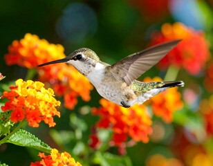 Fototapeta premium Hummingbird in vibrant flowers