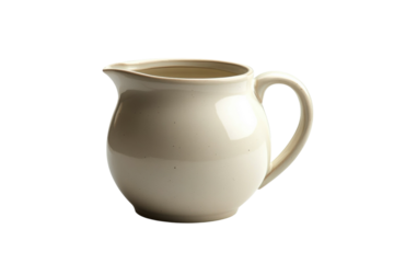 Simple cream pitcher crafted from ceramic on a plain background highlighting its smooth texture and form