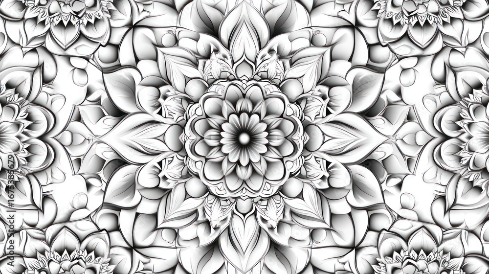 Poster intricate monochrome floral pattern background with symmetrical design