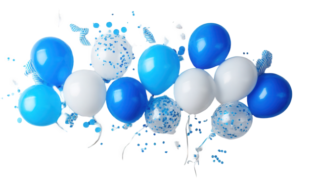 Blue and White Balloons Floating on Black Background