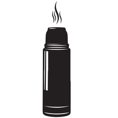 Black Silhouette of an Insulated Bottle with Rising Steam