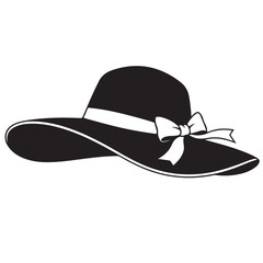 Elegant Black Wide-Brim Hat with White Ribbon and Bow Isolated