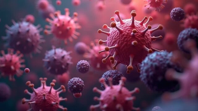 Abstract moving microbes spreading all over the screen. Motion. Concept of microbiology and medicine.