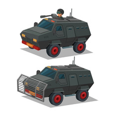 Police Armored Vehicle to Protect Against Demonstrators and Riots Set Cartoon Illustration Vector