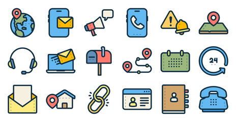 Contact us icon set related to message, communication, chat, location, adress, contact, phone, and others. vector illustration with lineal color style