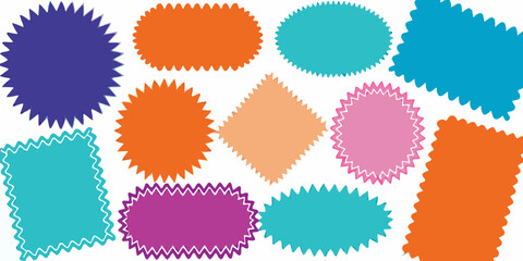 Collection of colorful starburst and jagged edge shapes for design and sale tags