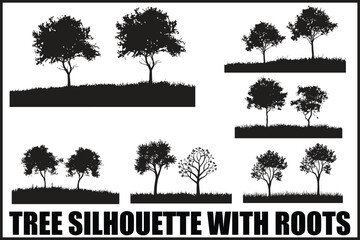Fototapeta premium Tree Silhouette with Roots Vector Set